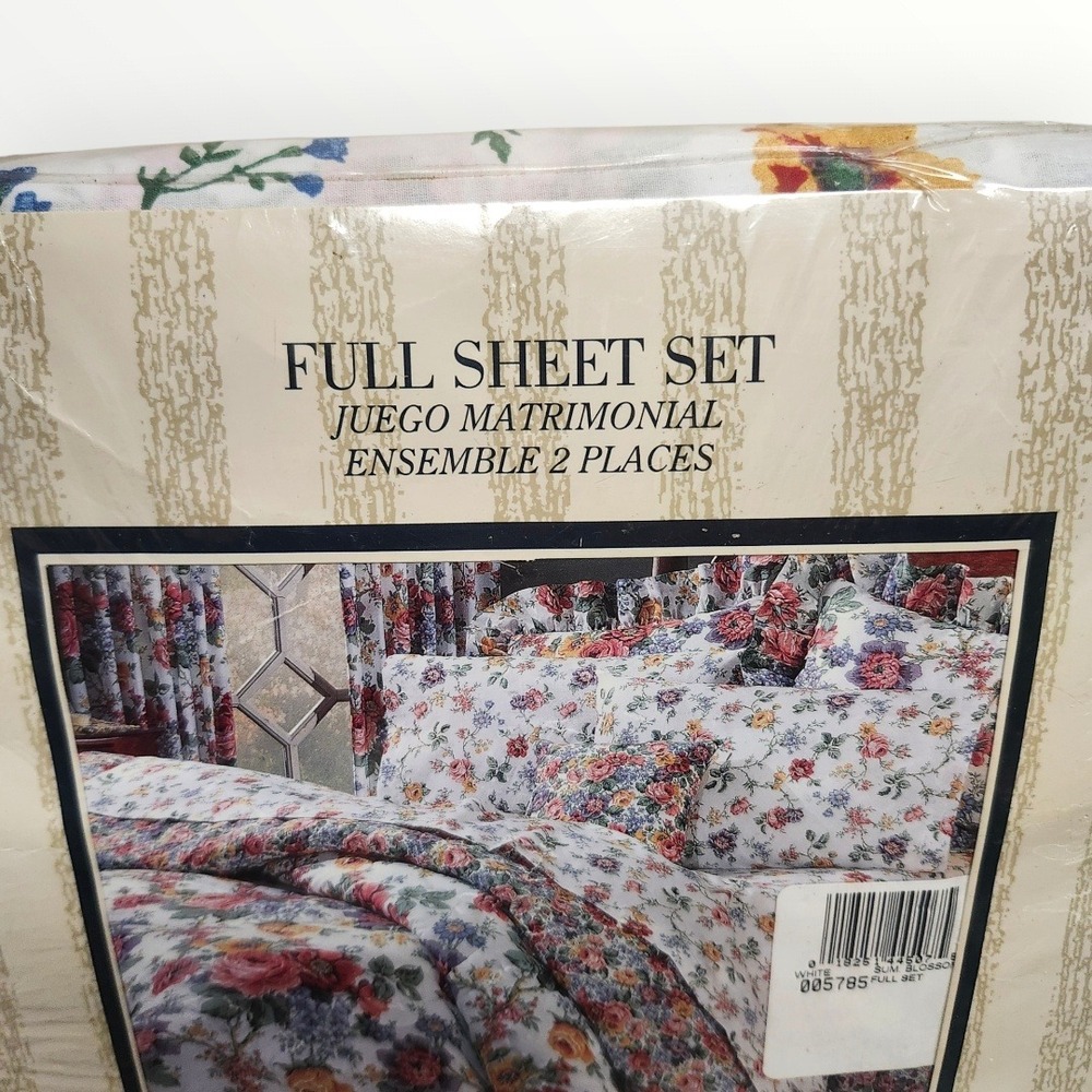 Vintage Eastport Linens Full Sheet Set Floral Summer Blossoms Percale 4pc USA